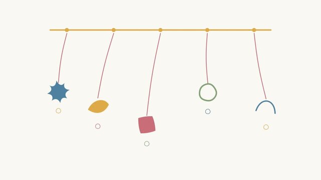 Hanging Multicolored Geometric Elements in Pendulum Swing