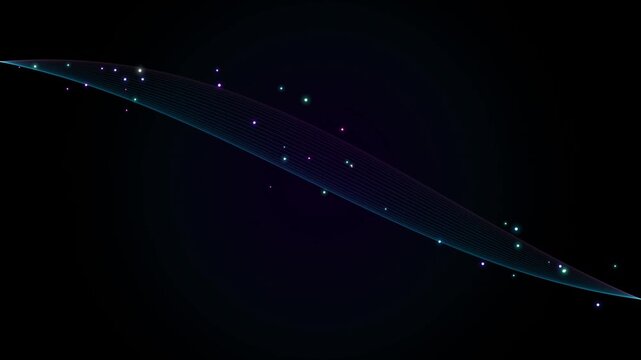 Curved line sweeps across the screen with glowing particles on black