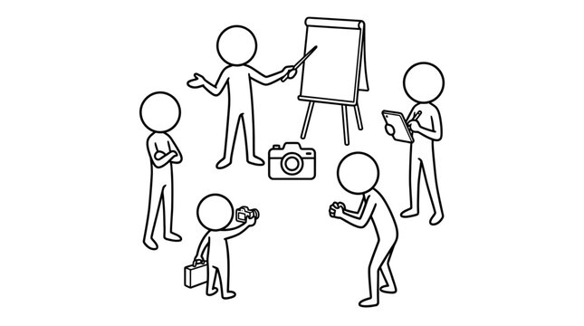 Business group holding presentation with camera documentation