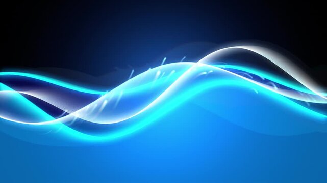 Blue sine waves pulse and flow across a dark gradient background