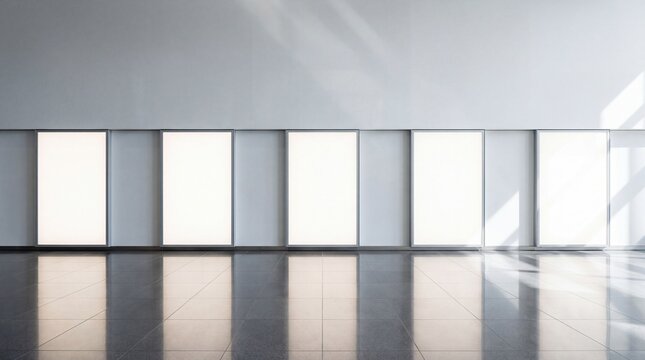 Blank Illuminated Billboard Mockup Row in Modern Interior