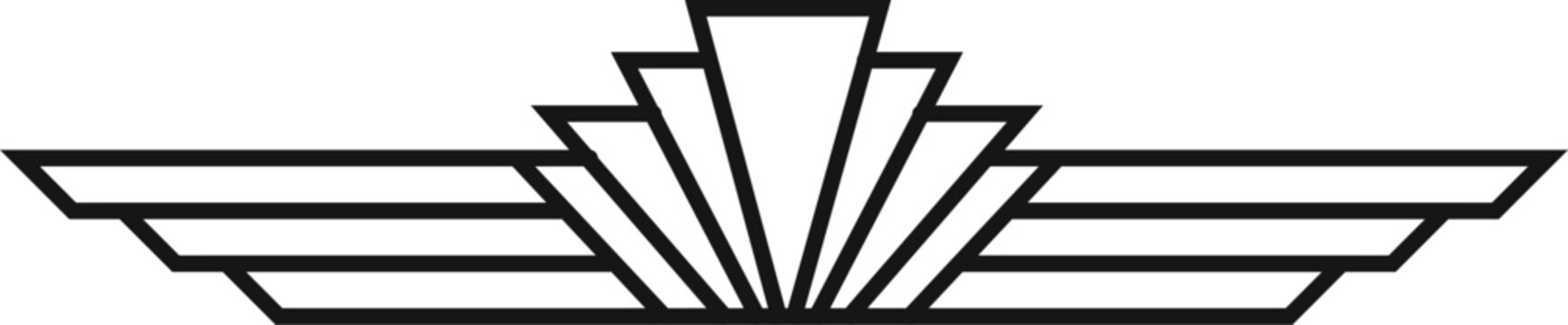 Art deco style geometric sunburst wing emblem vector illustration