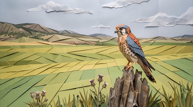 Ameran kestrel on fence with papperfold arr 