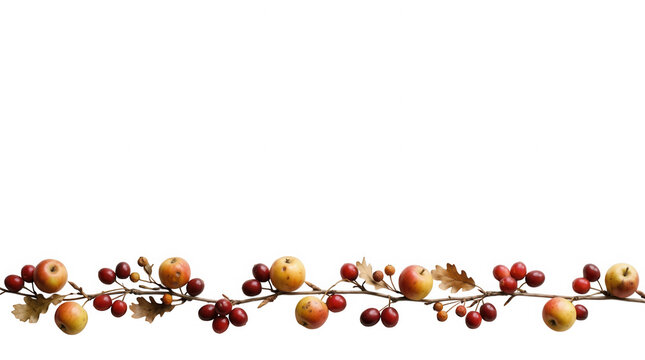 Fresh apples and cranberries arranged in a decorative border isolated on transparent background