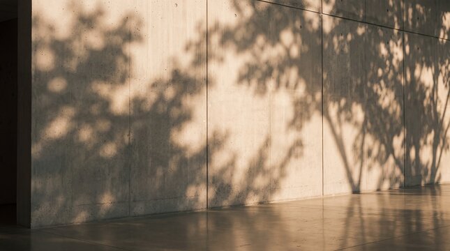 Tree Shadows on Minimalist Concrete Wall and Floor