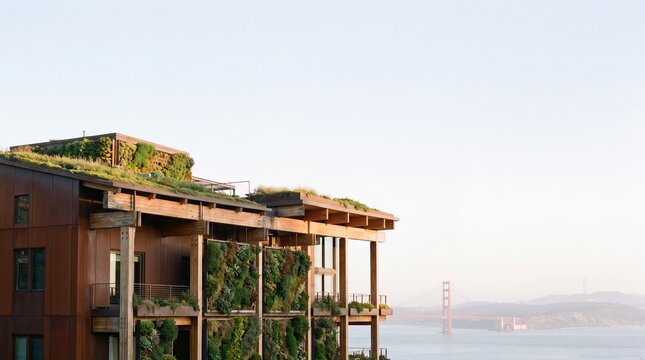 Sustainable Modern Architecture with Green Wall Overlooking San Francisco Bay