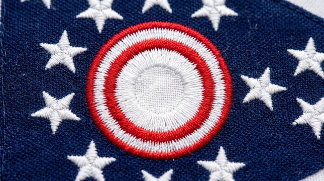 Embroidered Ohio State Flag Close Up with Stars