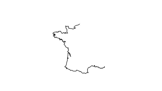 Animated outline map of france itself on white background, animation geography