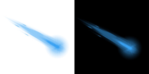 Png of blue comet or shooting star light effect with glowing trail isolated on transparent background © BasharCreates