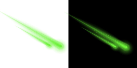 Png of abstract green light streaks with glowing comet trails isolated on transparent background © BasharCreates