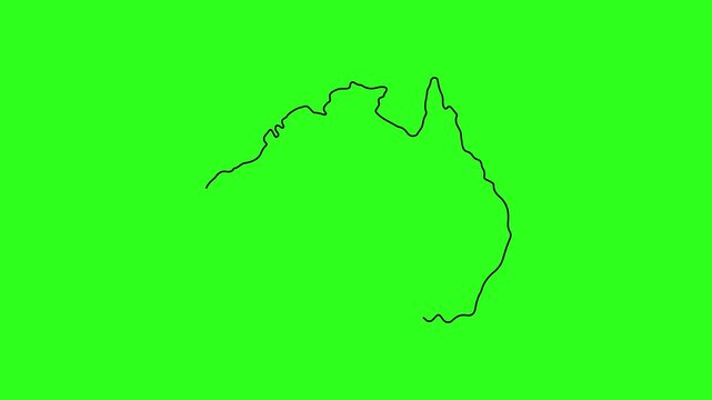Animated australia map outline on green screen, hand-drawn country border animation geography