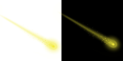 Png of yellow shooting star or comet with glowing trail and sparkling particles isolated on transparent background © BasharCreates
