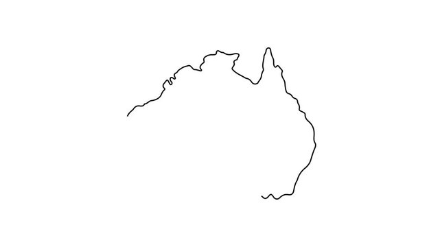Minimalist line animation of australia map outline on white background, contour