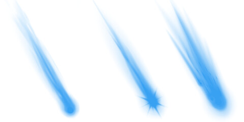 Png of set of three blue shooting stars or comets with glowing trails isolated on transparent background © BasharCreates