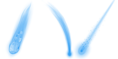 Png of set of blue comet tails and falling meteor streaks isolated on transparent background © BasharCreates