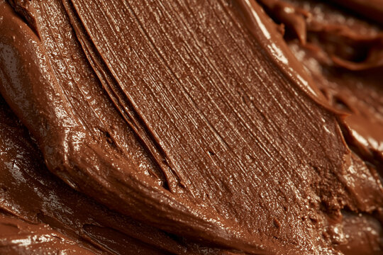 Smooth textured creamy chocolate spread close up view with dark chocolate