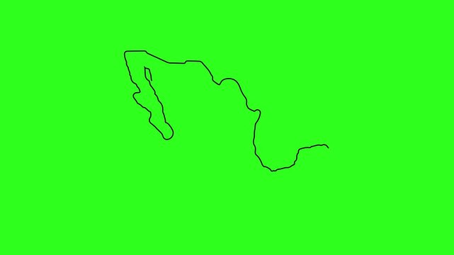 Animated outline map of mexico on green screen background, animation geography