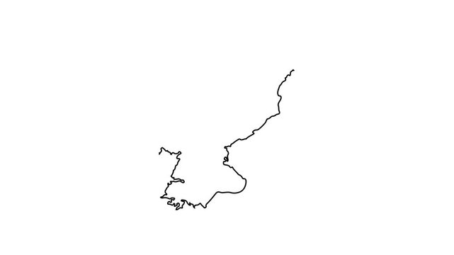 North korea country map outline animation, minimalist black line border on white background geography