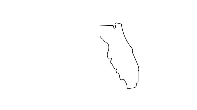 Minimalist florida state map outline animation, continuous line of florida geography