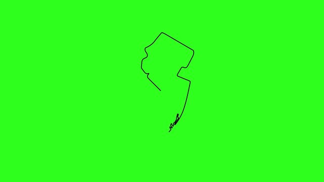Animated outline map of new jersey state, usa, line on green screen background, animation