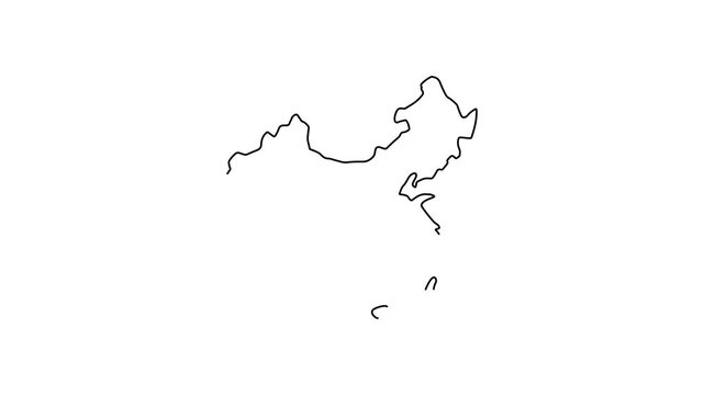 Animated outline map of china itself on white background, animation geography