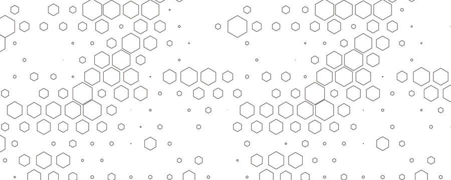 eamless pattern with outline hexagon grid. Honeycomb net backdrop. Abstract background with geometric line grille. Black hexagon mesh, vector illustration