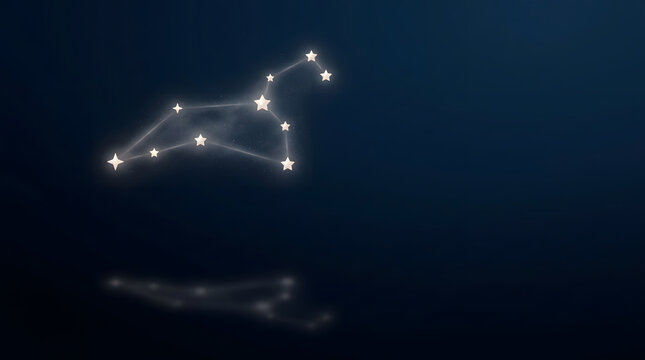 Leo constellation, zodiac and stars in night sky for astrology, horoscope and astronomy. Lion sign, celestial and space with glowing light, galaxy and mystical universe for birth chart and magic