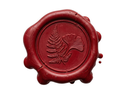 Red wax seal stamp featuring a botanical fern design with intricate embossed details.