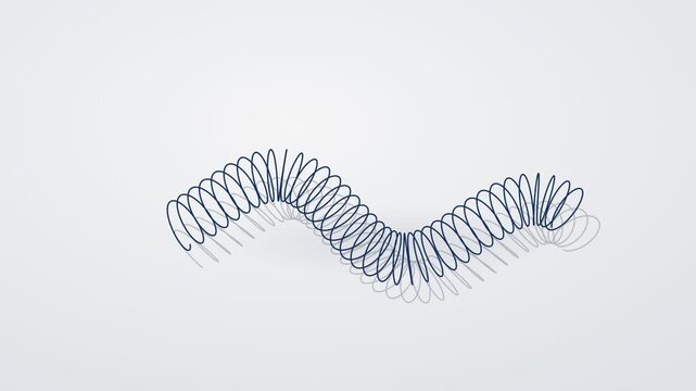 Blue Wireframe Spiral Undulating in Rhythmic Waves