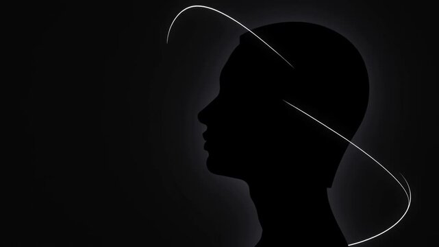 Human Profile Silhouette Against Dark Background with Soft Backlight and White Lines