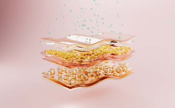 3D Collagen Skin Serum and Vitamin illustration isolated on soft color background. concept skin care cosmetics solution. 3d rendering.