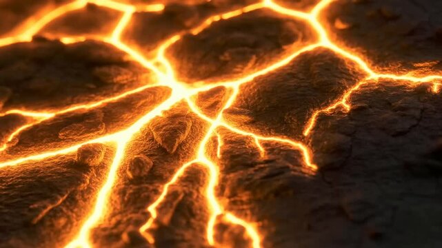 Dark cracked stone surface with small orange flame glowing in a shadowy setting