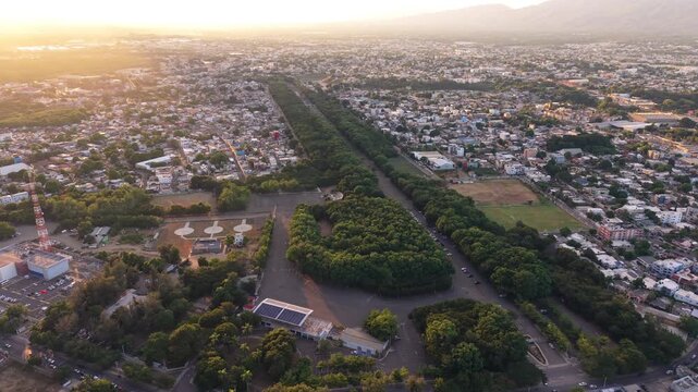 Aerial View of Parque Central and Santiago de los Caballeros City at Golden Hour