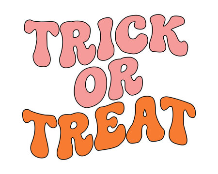 Retro groovy wavy text trick or treat halloween design