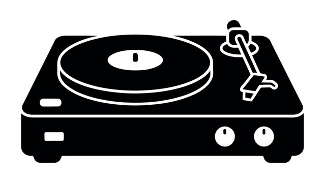 Vintage Turntable Silhouette: A sleek, minimalist black silhouette of a vintage record player, showcasing its iconic design elements ready to spin a classic tune.