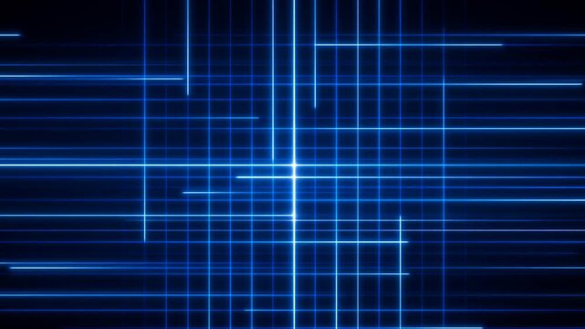 Glowing Blue Neon Grid Lines and Laser Beams on Dark Digital Background