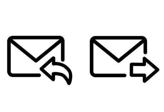 Black outline reply and forward mail icons pair transparent background