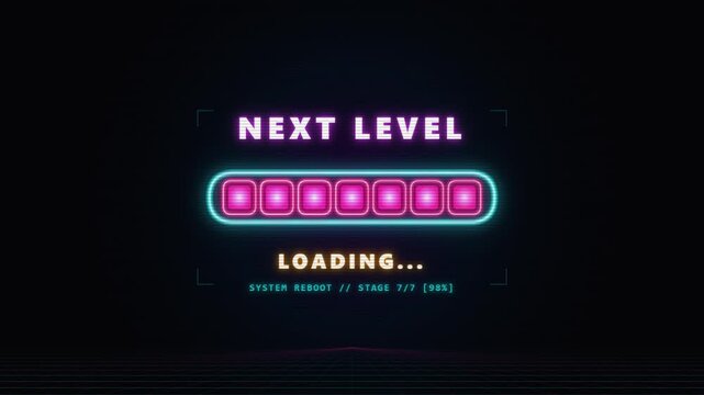 next level neon loading bar and system reboot digital animation
