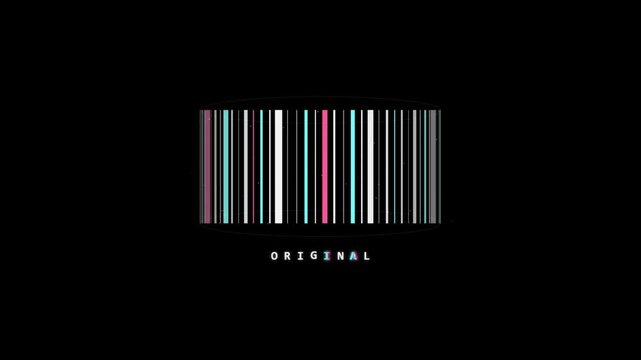 original barcode graphic motion design with glitch effect on dark background