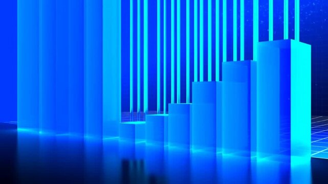 Downward arrows displayed above glowing grid floor in blue abstract digital setting