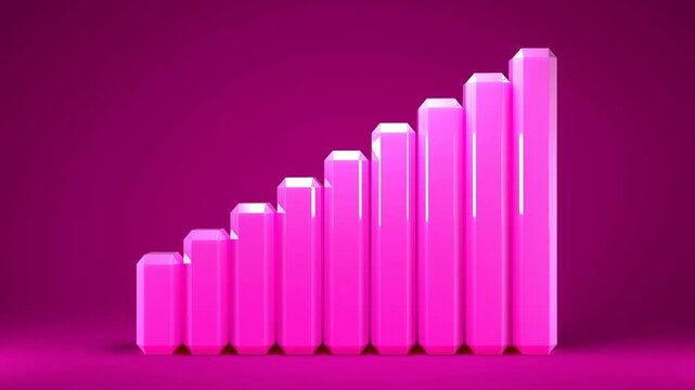 Pink 3D Descending Bar Chart Showing Decrease on Magenta Studio Background