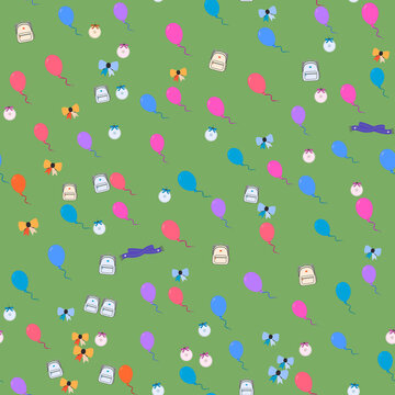Balloons Backpacks and Bows Seamless Pattern