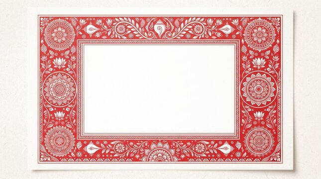 Ornate red and white floral mandala border frame