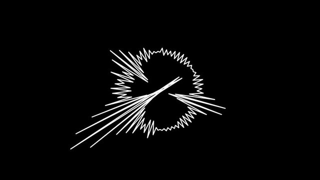 Circular white audio waveform spectrum pulsing dynamically on a black background in abstract sound visualization animation