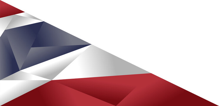 Abstract low poly red white blue geometric triangle corner border design element isolated on transparent background