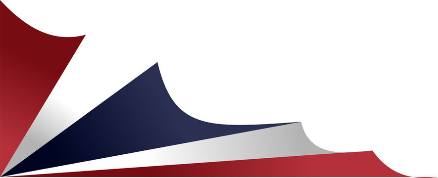 Abstract red white blue patriotic corner rays frame border design element isolated on transparent background