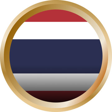 Round thailand national flag in golden circle button patriotic emblem icon isolated on transparent background