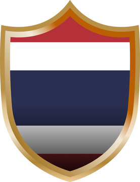 Thailand national flag in gold shield emblem patriotic badge icon isolated on transparent background