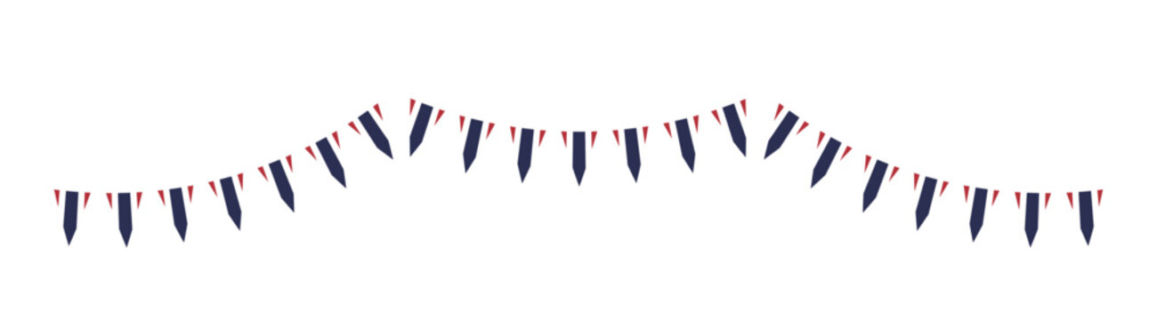 Festive red and blue party bunting pennant garland banner vector illustration isolated on white background