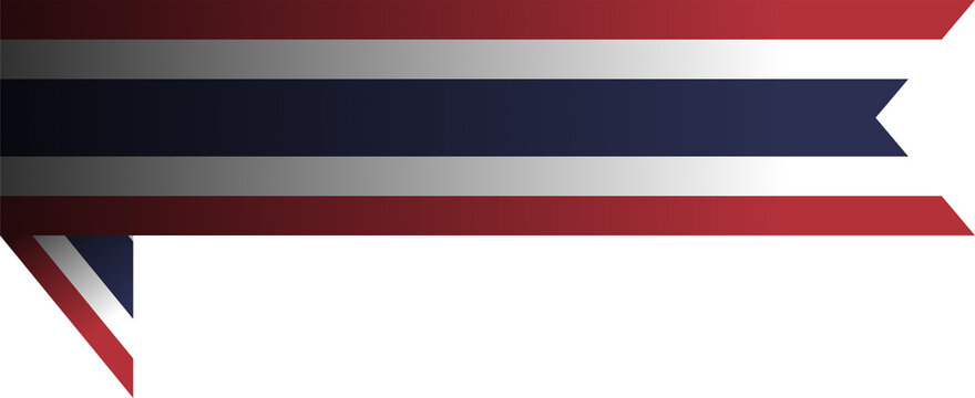 Waving red white blue thailand national flag ribbon banner isolated on transparent background for patriotic decoration